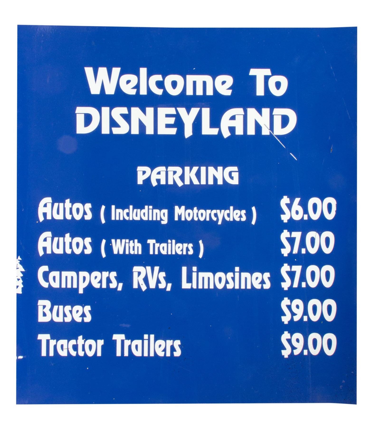 Disneyland Parking Rate Sign.