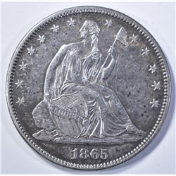 1865 SEATED HALF DOLLAR, AU/BU CIVIL WAR DATE