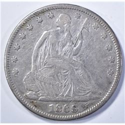 1869 SEATED HALF DOLLAR, VF/XF