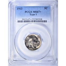1913 TYPE-1 BUFFALO NICKEL, PCGS MS-67+
