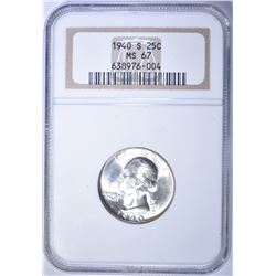 1940-S WASHINGTON QUARTER, NGC MS-67 BLAST WHITE