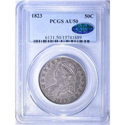 1823 BUST HALF DOLLAR, PCGS AU-50 CAC STICKER