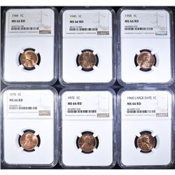 (6) P MINT LINCOLN CENTS NGC MS-66 RD