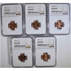 5 LINCOLN CENTS NGC MS-66 RD