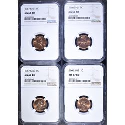 (2) 1966 SMS (2) 1967 SMS NGC MS 67 RED LINCOLN CE