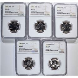 5-1966 SMS WASHINGTON QTR NGC PF67