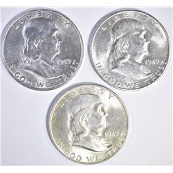 1949 P, D, S FRANKLIN HALF DOLLARS  CH BU