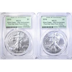 (2) 2016 30TH ANN. FIRST DAY AMERICAN SILVER EAGLE