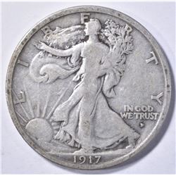 1917-D OBVERSE WALKING LBERTY HALF DOLLAR, VF