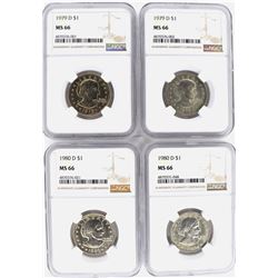 2-1979-D & 2-80-D S.B.A. DOLLARS, NGC MS-66