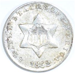 1852 3-CENT SILVER, XF/AU