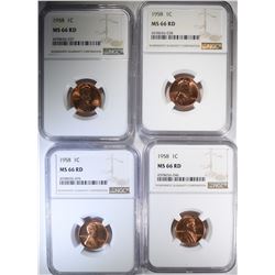 4 - 1958 LINCOLN CENTS NGC MS66 RD