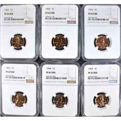 6 LINCOLN CENTS NGC PF-67 RD