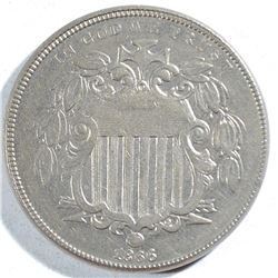 1866 WITH RAYS SHIELD NICKEL, AU/BU