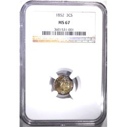 1852 3-CENT SILVER, NGC MS-67 RAINBOW COLORS