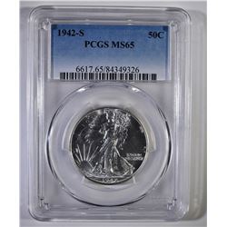 1942-S WALKING LIBERTY HALF DOLLAR, PCGS MS-65
