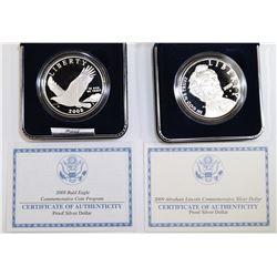 2008 BALD EAGLE & 2009 LINCOLN PROOF COMMEM SILVER