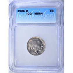 1926-D BUFFALO NICKEL  ICG MS-64  SCARCE!!