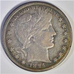 1894-S BARBER HALF DOLLAR, XF+