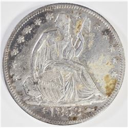 1853 -O ARROWS & RAYS SEATED HALF DOLLAR, XF/AU