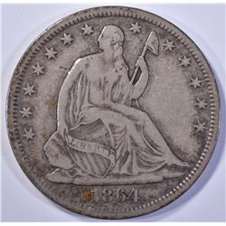 1864-S SEATED HALF DOLLAR, XF