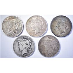 5-LOW GRADE PEACE DOLLARS