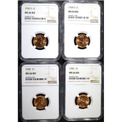 2 - 1958 D & 2 - 1958 LINCOLN CENTS