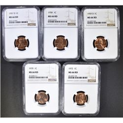 5 LINCOLN CENTS NGC MS-66 RD