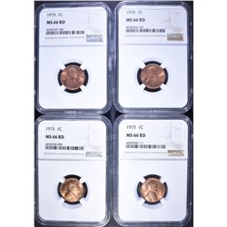 4 -NGC MS66RD LINCOLN CENTS: 2-1973,