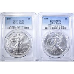 2016 & 17 AMERICAN SILVER EAGLES, PCGS MS-70