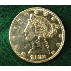 1882 $5 HALF EAGLE GOLD COIN