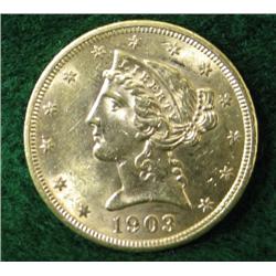 1903-S $5 HALF EAGLE GOLD COIN