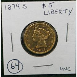1879-S $5 LIBERTY GOLD COIN