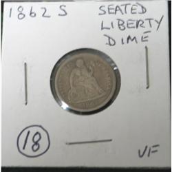 1862-S SEATED LIBERTY DIME