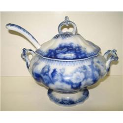 FLOW BLUE TUREEN & UNDERPLATE