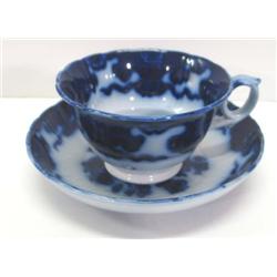 FLOW BLUE CUP & SAUCER