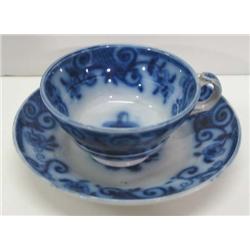 FLOW BLUE CUP & SAUCER