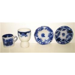 FLOW BLUE CUPS AND SAUCERS