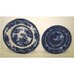 FLOW BLUE SAUCER & BOWL