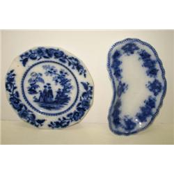 FLOW BLUE DISH AND PLATE