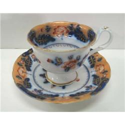 FLOW BLUE CUP & SAUCER