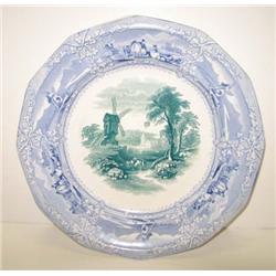 GREEN, BLUE & WHITE TRANSFERWARE PLATE