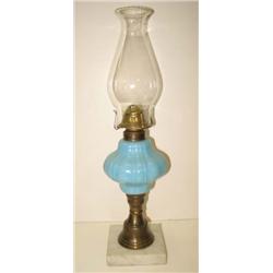 OIL LAMP WITH BLUE GLASS BOWL