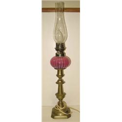 PEG LAMP WITH CRANBERRY GLASS BOWL