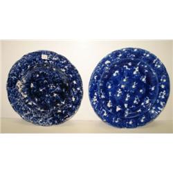 PAIR OF BLUE SPONGEWARE BOWLS