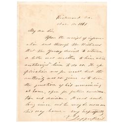 1861 Provisional Confederate President JEFFERSON DAVIS Autograph Letter Signed