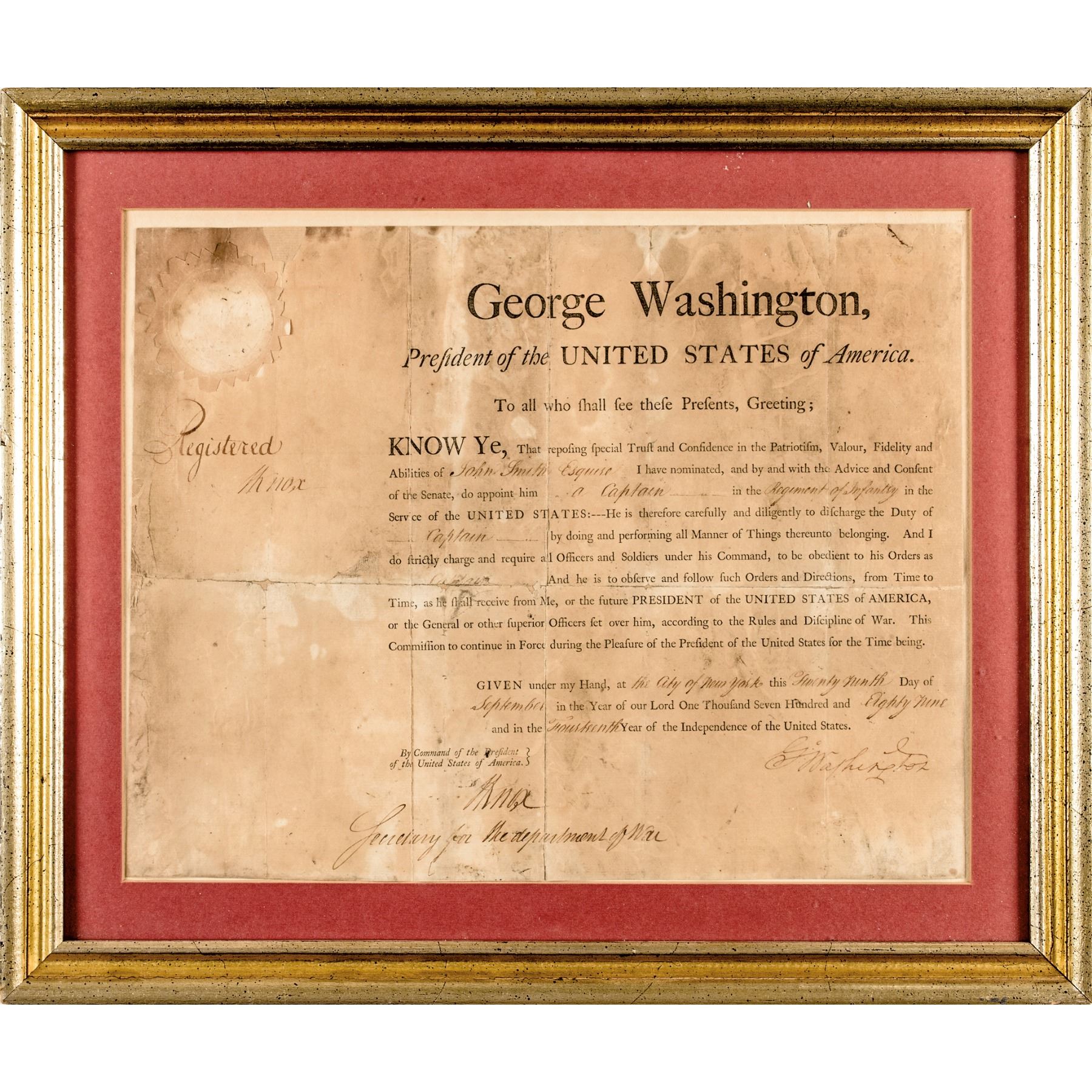 1789 GEORGE WASHINGTON Signed His First Year as President Military ...