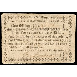 Colonial Currency, New Hampshire, June 28, 1776, One Shilling Choice Very Fine