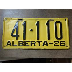 1926 ALBERTA LICENSE PLATE