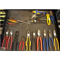 ASSORTED PLIERS, TIN SNIPS , METAL PUNCHES & WIRE